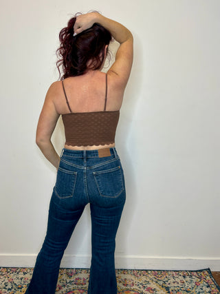 Brown Seamless Double Strap Lace Bralette