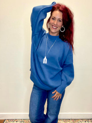 Dusty Blue Side Slit Oversized Sweater