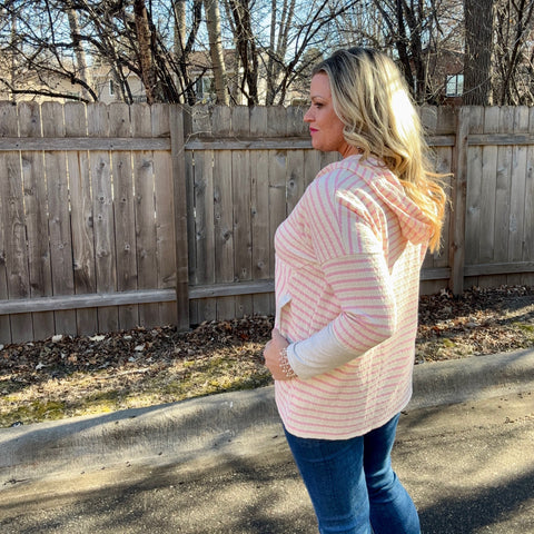 Striped Textured Quarter Button Hoodie