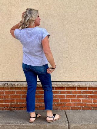 Heather Grey Round Neck Folded Sleeve Tee