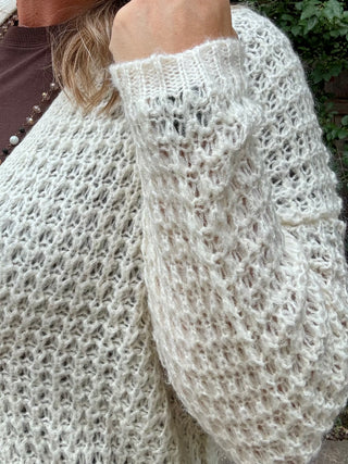 Ivory Open Weave Waffle Texture Cardigan