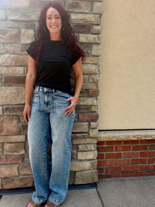 Risen Slouchy Baggy Patch Pocket Washed Stretchy Jean