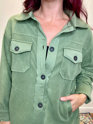 Olive Oversized Fleece Shacket