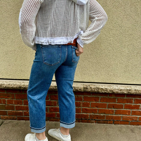 Risen Mid Rise Cuffed Barrel Jeans