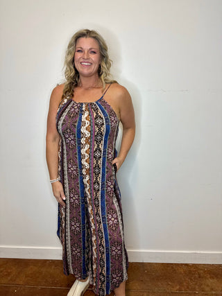 Purple/Blue Aztec Print Wide Leg Jumpsuit