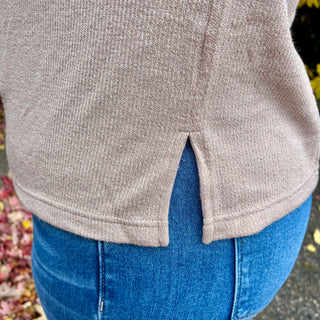 Ribbed Henley Long Sleeve Knit Top