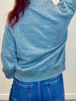 Ash Jade Acid Wash Fleece Half Zip Sweatshirt