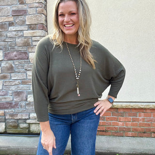Olive Ribbed Dolman Long Sleeve