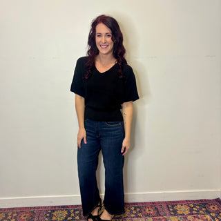 Black Short Sleeve V-Neck Dolman