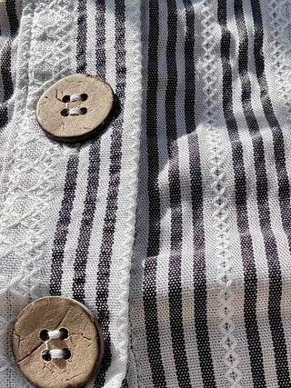 Stripe Collared Half Button Short Sleeve