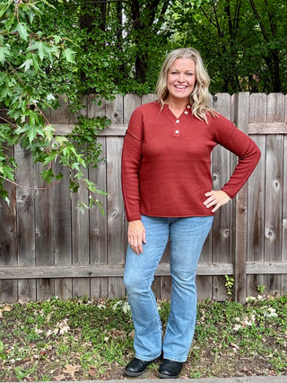 Dark Rust 4 Button Henley Sweater