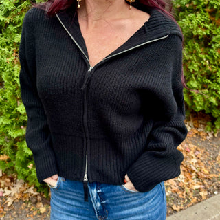 Black Collared Zip Up Sweater