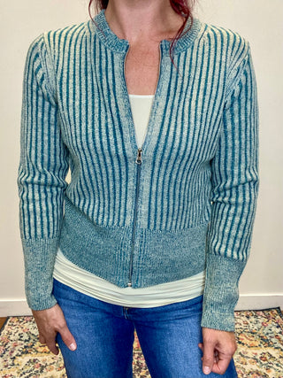 Teal Two Tone Zip UP Sweater