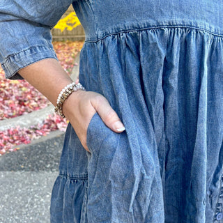 Chambray 3/4 Sleeve Button Up Dress