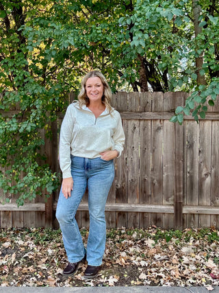 Heather Vanilla Scuba Half Zip Pullover with Kangaroo Pocket