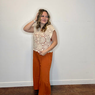 Sleeveless Crochet V- Neck Top