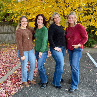 Dark Burgundy Round Neck Waffle Knit Sweater
