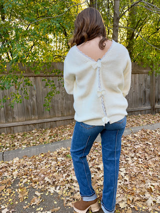 Bow Back Accent V-Neck Sweater Top