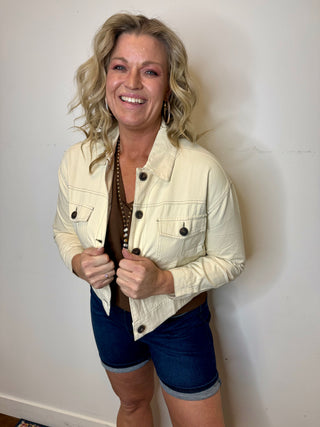 Sand Denim Jacket with Stitch Detail