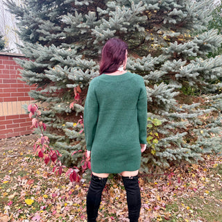 Dark Green V-Neck Sweater Dress