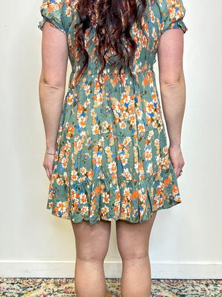 V-Neck Floral Short Sleeve Dress