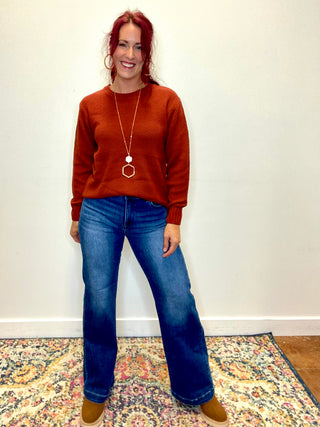 Rust Round Neck Knit Sweater