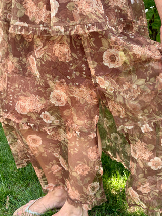 Floral Chiffon Ruffle Tiered Corset Midi Dress