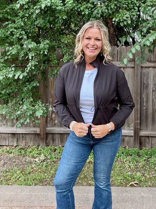 Black Athletic Stride-flex Curve Cinch Peplum Jacket