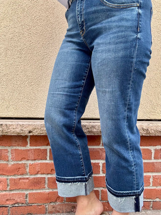 Risen Mid Rise Straight Leg Cuffed Jeans