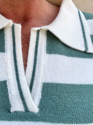 Jade Striped Collared Short Sleeve Sweater