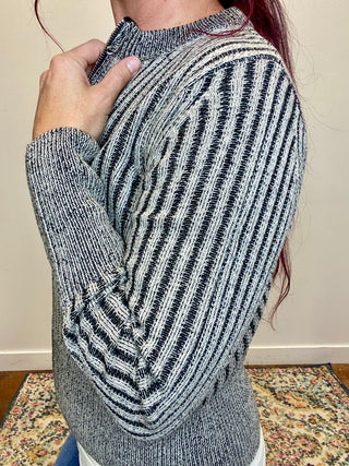 Black Two Tone Zip UP Sweater
