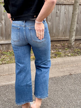 Risen Tummy Control Mid Rise Crop Wide Leg Jean