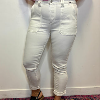 Judy Blue High Rise White Jogger Jeans