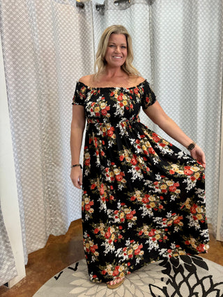 Floral Smocked Off the Shoulder Maxi Dress