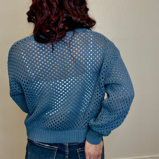 Dusty Blue Crochet Cardigan Sweater