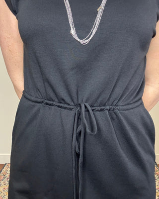 Black Drawstring Waist Terry Dress
