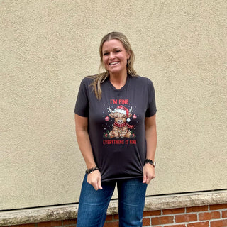 I'm Fine Highland Cow Christmas Tee