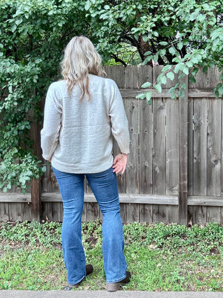 Oatmeal Oversized Crewneck Sweater with Ribbed Contrast Details