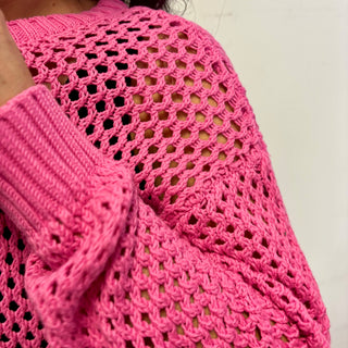 Pink Crochet Cardigan Sweater