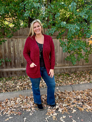 Cabernet Long Sleeve Popcorn Sweater Cardigan with Pockets