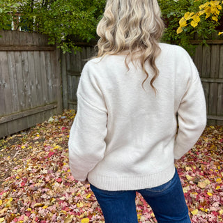 Ivory Crew Neck Sweater with Kangaroo Pocket