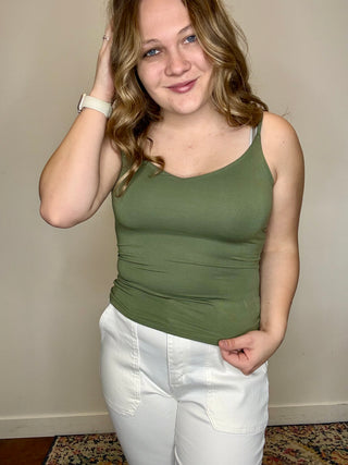 Olive Double Layered V-Neck Cami