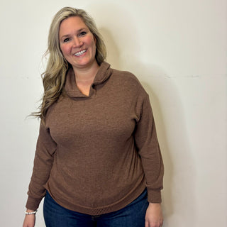 Brown Ribbed Pullover Hoodie