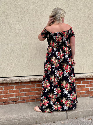 Floral Smocked Off the Shoulder Maxi Dress