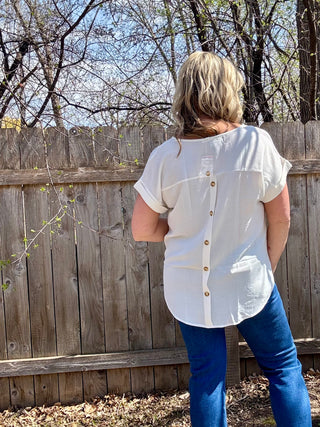 Split Neck Short Sleeve with Back Buttons
