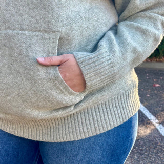 Moss Olive Crew Neck Sweater with Kangaroo Pocket