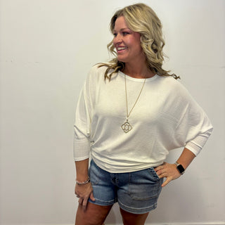 Ivory Ribbed 3/4 Sleeve Dolman Top