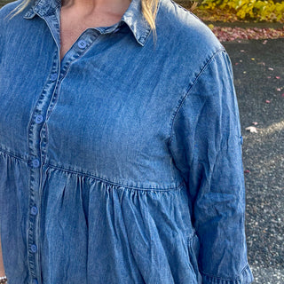 Chambray 3/4 Sleeve Button Up Dress