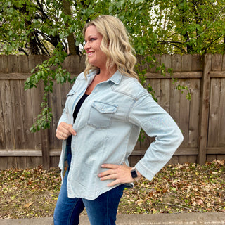 Risen Light Wash Denim Button Up Shirt