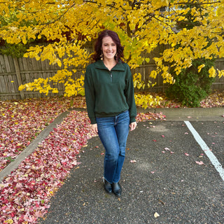 Forest Green Quarter Zip Mock Neck Pull Over
